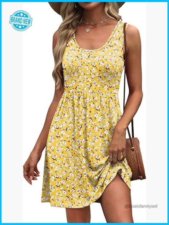 Dresses & Skirts - A-Line Sleeveless Casual Sundress with Pockets Floral/Solid